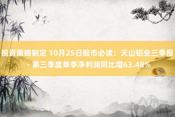 投资策略制定 10月25日股市必读：天山铝业三季报 - 第三季度单季净利润同比增63.48%