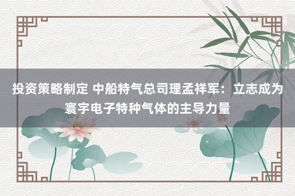 投资策略制定 中船特气总司理孟祥军：立志成为寰宇电子特种气体的主导力量