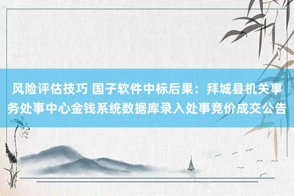 风险评估技巧 国子软件中标后果：拜城县机关事务处事中心金钱系统数据库录入处事竞价成交公告