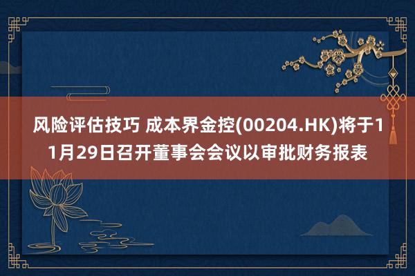 风险评估技巧 成本界金控(00204.HK)将于11月29日召开董事会会议以审批财务报表