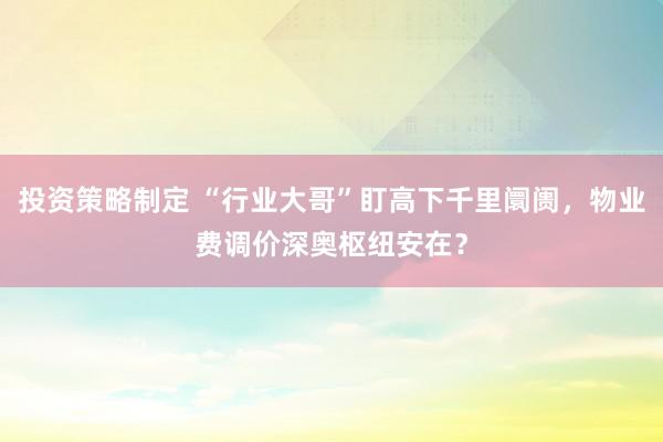 投资策略制定 “行业大哥”盯高下千里阛阓，物业费调价深奥枢纽安在？