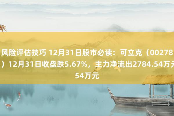 风险评估技巧 12月31日股市必读：可立克（002782）12月31日收盘跌5.67%，主力净流出2