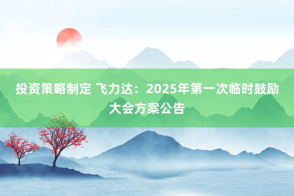 投资策略制定 飞力达：2025年第一次临时鼓励大会方案公告