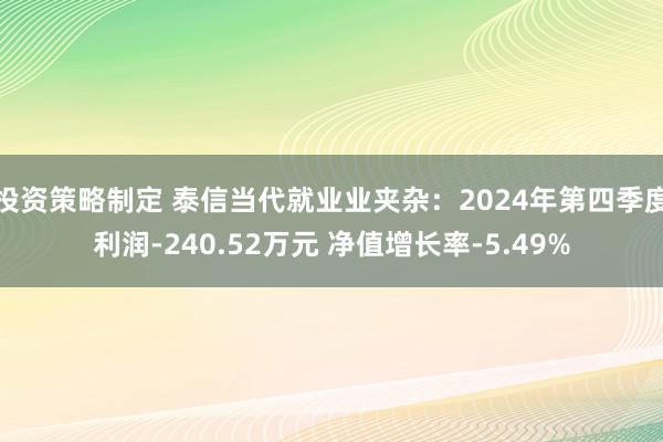 投资策略制定 泰信当代就业业夹杂：2024年第四季度利润-240.52万元 净值增长率-5.49%