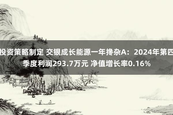 投资策略制定 交银成长能源一年搀杂A：2024年第四季度利润293.7万元 净值增长率0.16%