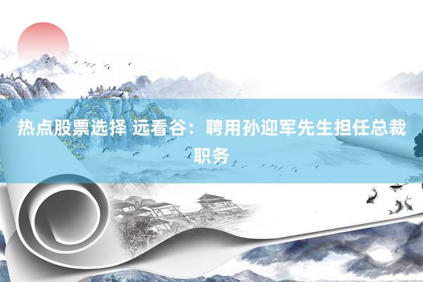 热点股票选择 远看谷：聘用孙迎军先生担任总裁职务