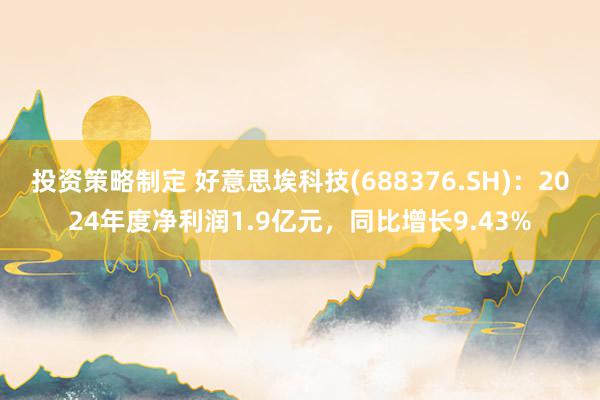 投资策略制定 好意思埃科技(688376.SH)：2024年度净利润1.9亿元，同比增长9.43%