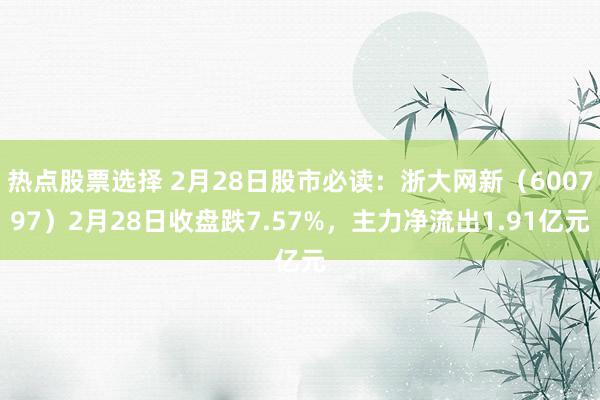 热点股票选择 2月28日股市必读：浙大网新（600797）2月28日收盘跌7.57%，主力净流出1.