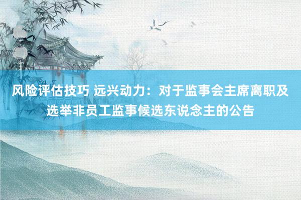 风险评估技巧 远兴动力：对于监事会主席离职及选举非员工监事候选东说念主的公告