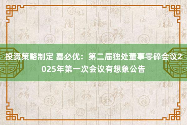 投资策略制定 嘉必优：第二届独处董事零碎会议2025年第一次会议有想象公告