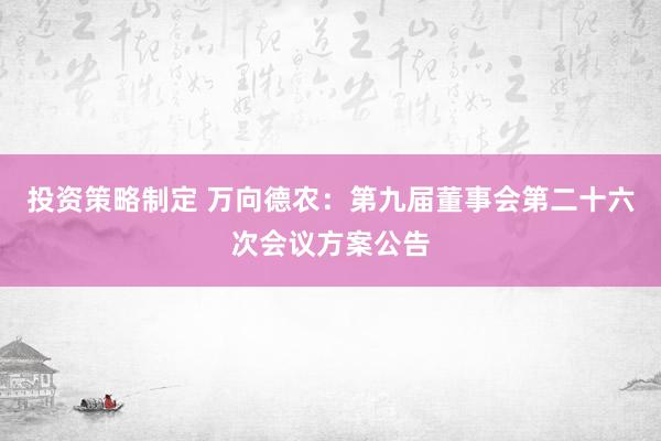 投资策略制定 万向德农：第九届董事会第二十六次会议方案公告