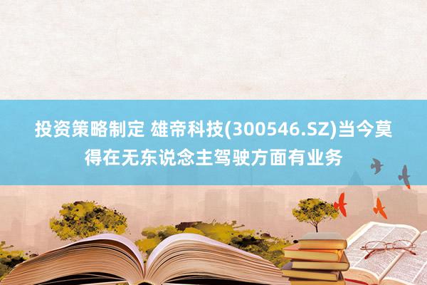 投资策略制定 雄帝科技(300546.SZ)当今莫得在无东说念主驾驶方面有业务