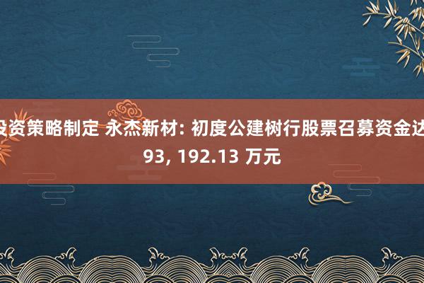 投资策略制定 永杰新材: 初度公建树行股票召募资金达 93, 192.13 万元