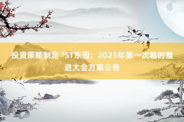 投资策略制定 *ST东园：2025年第一次临时推进大会方案公告